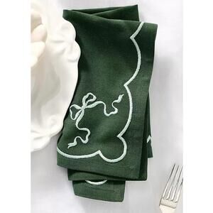 Anthropologie Benedita Bow Cotton Embroidered Napkins, Set of 4
